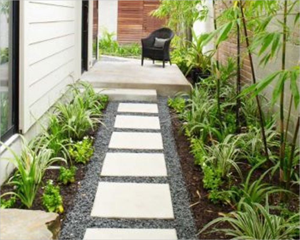 Landscaping in front of a narrow space